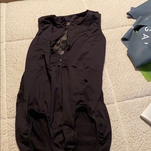 Black lace open back leo zip up